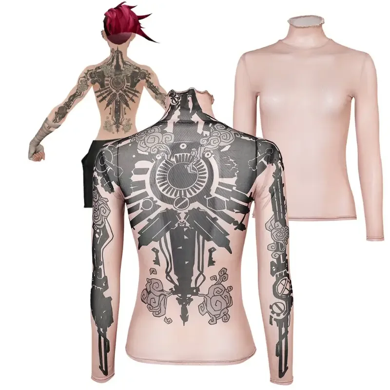 EE01 Arcane Vi Cosplay camisa ajustada de tatuaje disfraz para mujeres Tops juego disfraz Vi juego de rol Tops trajes Halloween carnaval S & 0Ww