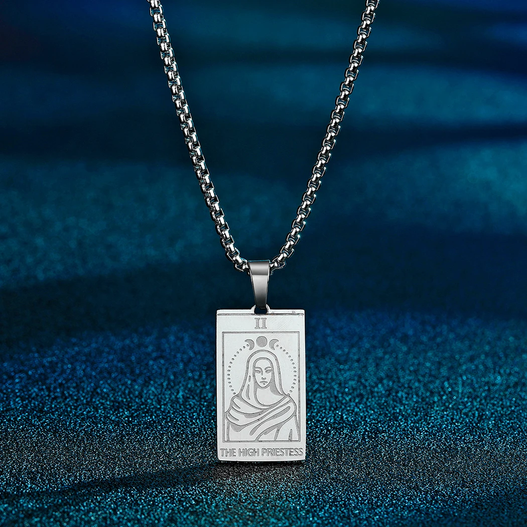 Bohemian The High Priestess Pendant Necklace Men Women Stainless Steel Jewelry Tarot Card Necklace