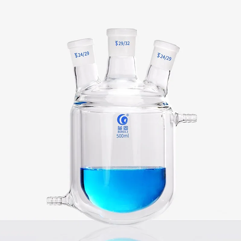 

1pc Lab High Borosilicate Glass Three-necked Jacketed Reactor Reaction Flask Double-layer Glass Reaction Bottle