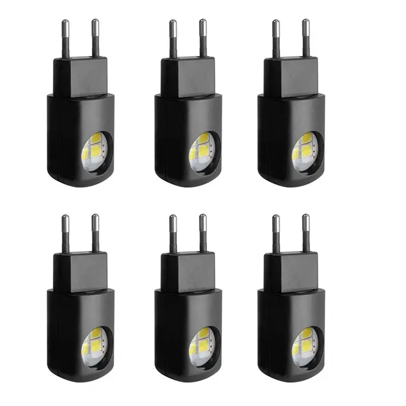【新商品】在庫あり-ledナイトライト6個セット、コンセント式、薄明から夜明けまで点灯する間接照明、寝室や廊下用のナイトライト、euプラグ