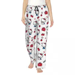 Custom Printed for Women Cartoon Anime Hello Kitty Bow Pajama Pants Sleepwear Sleep Lounge Bottoms with Pockets