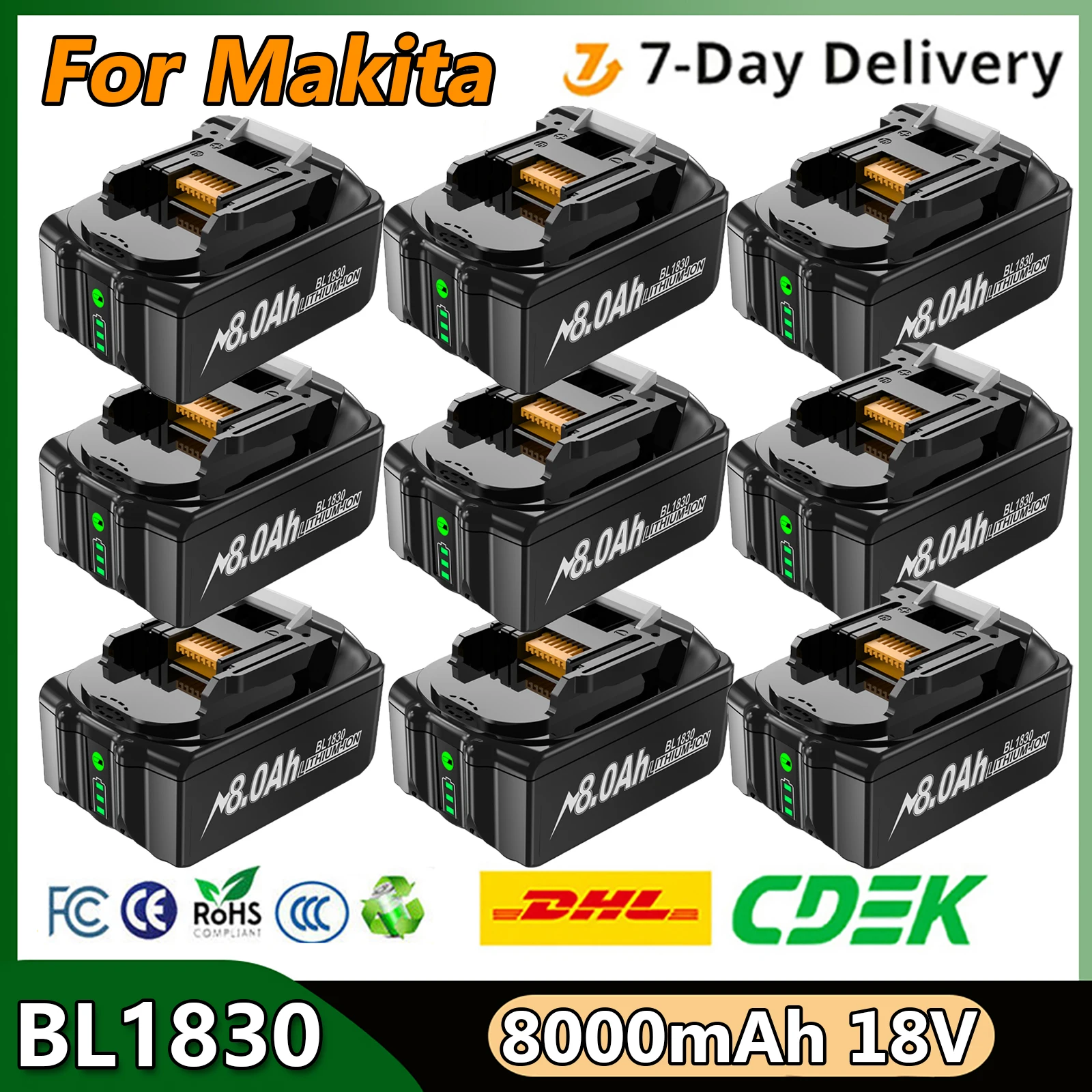 Turpow Ersatzakku für Makita 18 V BL1830 8000 mAh Li-Ion, kompatibel mit BL1840 BL1850 BL1860 BL1890 Elektrowerkzeug-Akku