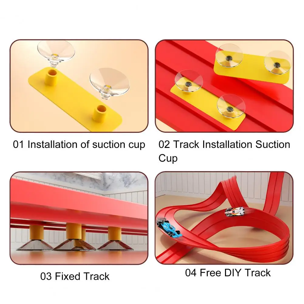 1 Set Kids Track Car Toy Kit with 8 Suction Cups Track Inertial Drive Alloy Car Connector DIY Gravities Rail Car Educational Toy