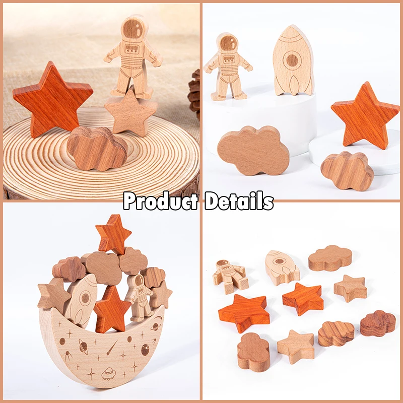 Wooden Montessori Toys Stars Moon Balance Blocks Board Games 3d Celestial Star Cognition Educational Toys Wooden Stacking Blocks