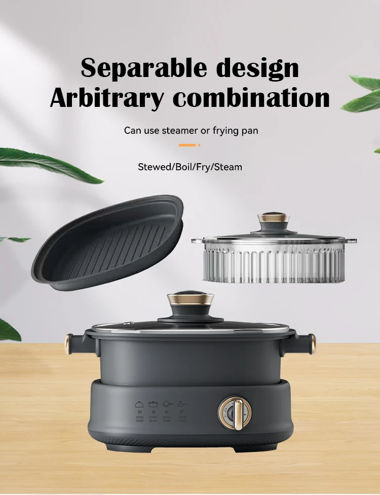 Multifunctional Skillets Slow Cooker Crock Non-Stick Square Electric Skillets with Glass Lid Cooking Pot Making Machine