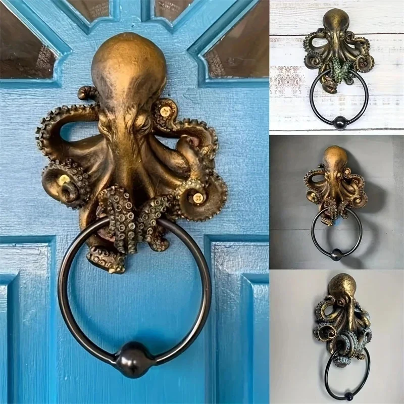 Octopus Skull Door Knocker Resin Gothic Sculpture For Halloween Home Entryway Wall Hanging Table Decor Spooky For Adults Teens