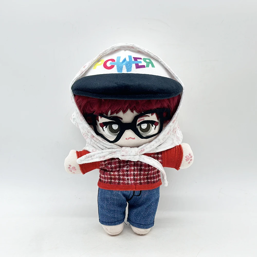 A 23cm red clothed little boy wearing a headscarf, plush toy with creative design, cotton doll, unique shape, trendy collection