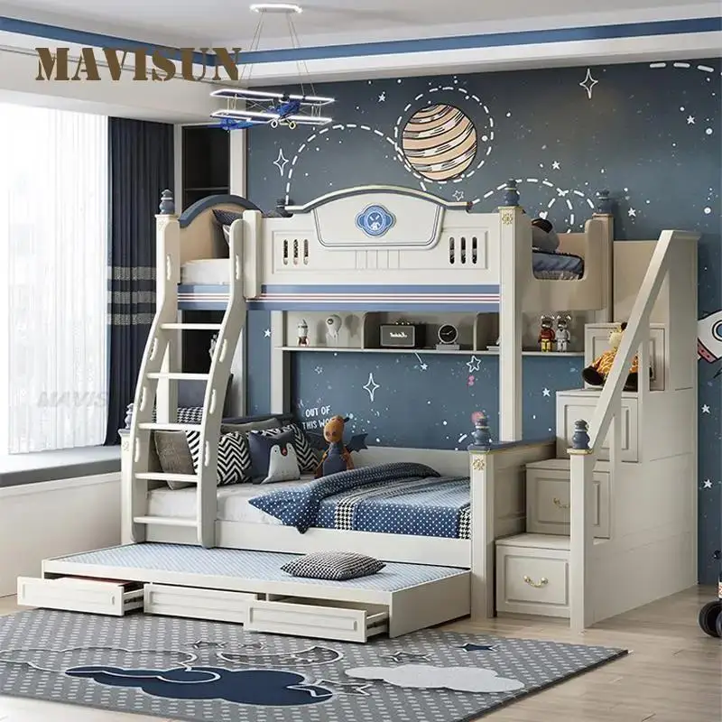 

Creative Small Bunk Bed With Safety Guardrail Home Furniture For 9-16 Years Old Boy And Girl Kid Lovely Solid Wood Children Bed