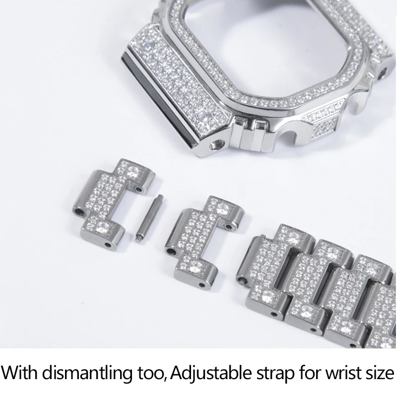 DW5600 G5600E Diamond Inlaid Strap Bezel For DW-5600 GWM5610 GWB5600 Metal Case Band 316L Stainless Steel Bracelet With Tools