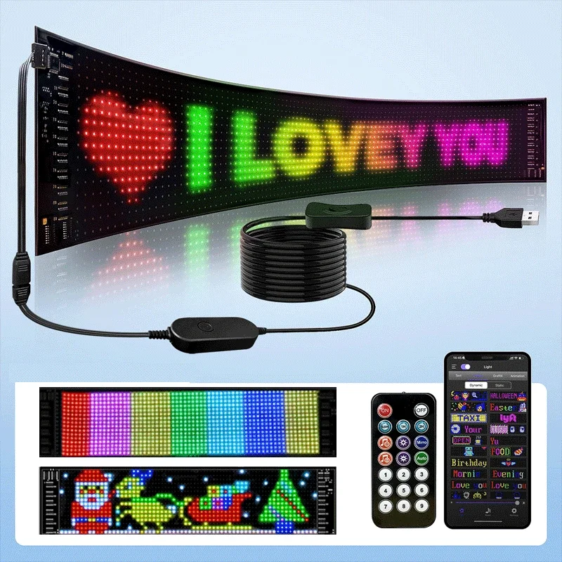 

Flexible USB 5V LED Car Sign Bluetooth App Control Led Panel LED Matrix Pixel Panel, Scrolling Bright Advertising LED Signs,