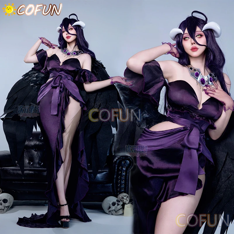 COFUN Amine Overlord Season 4 Albedo Cosplay Costume Evening Dress Halloween Outfits Purple Dress Animation Women's Dress