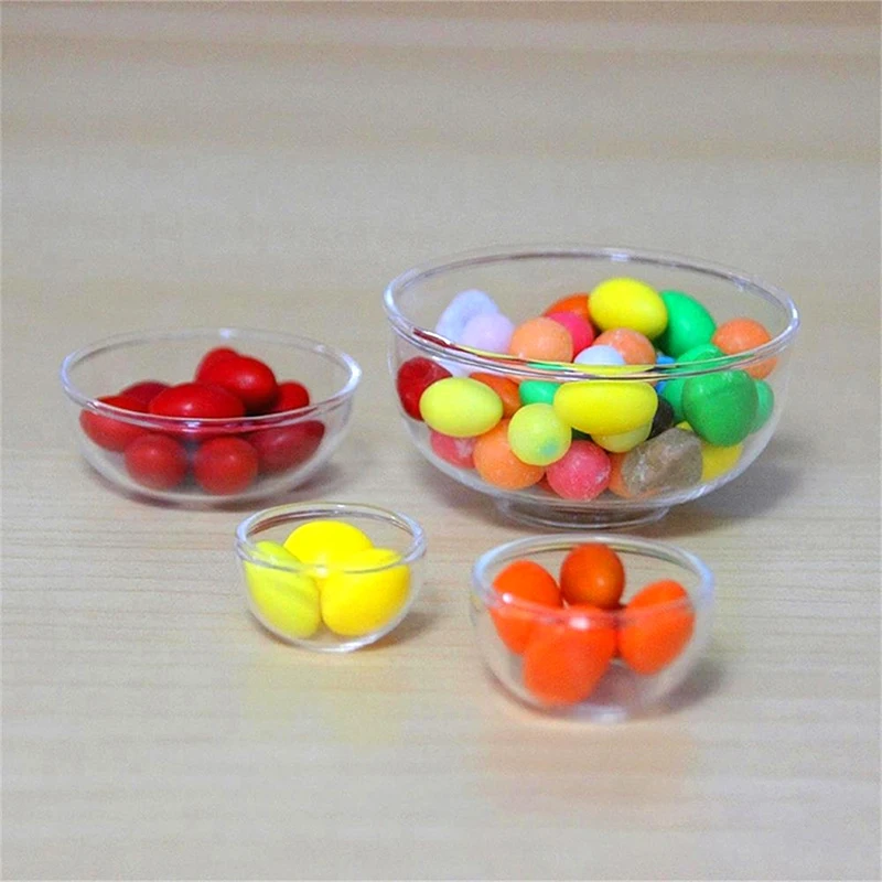 1:12 Dollhouse Miniature Bowl Glass Fruit Bowl Salad Bowl Soup Plate Candy Bowl Kitchen Model Decor Toy