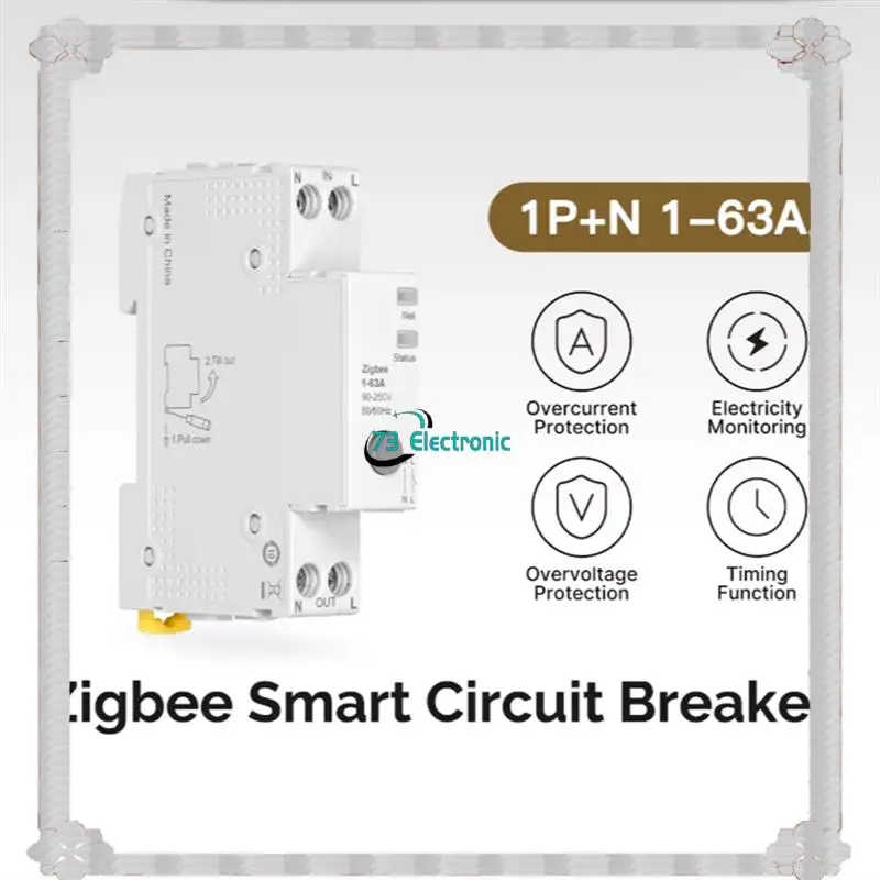 24-Hour Delivery V0 Fireproof Tuya Zigbee Smart Circuit Breaker 63A Retardant Alarm Electricity Monitor APP Controlled Threshold