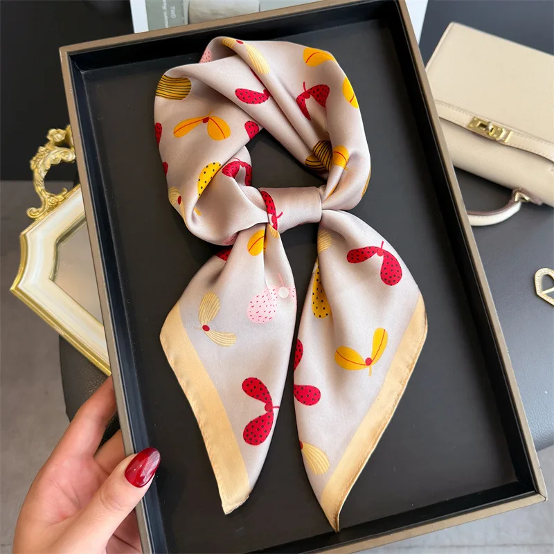 

Дизайнерский женский хиджаб с цветочным принтом 70 см, квадратный шелковый шарф, атласная повязка на голову, шарфы, бандана, носовой платок, платки