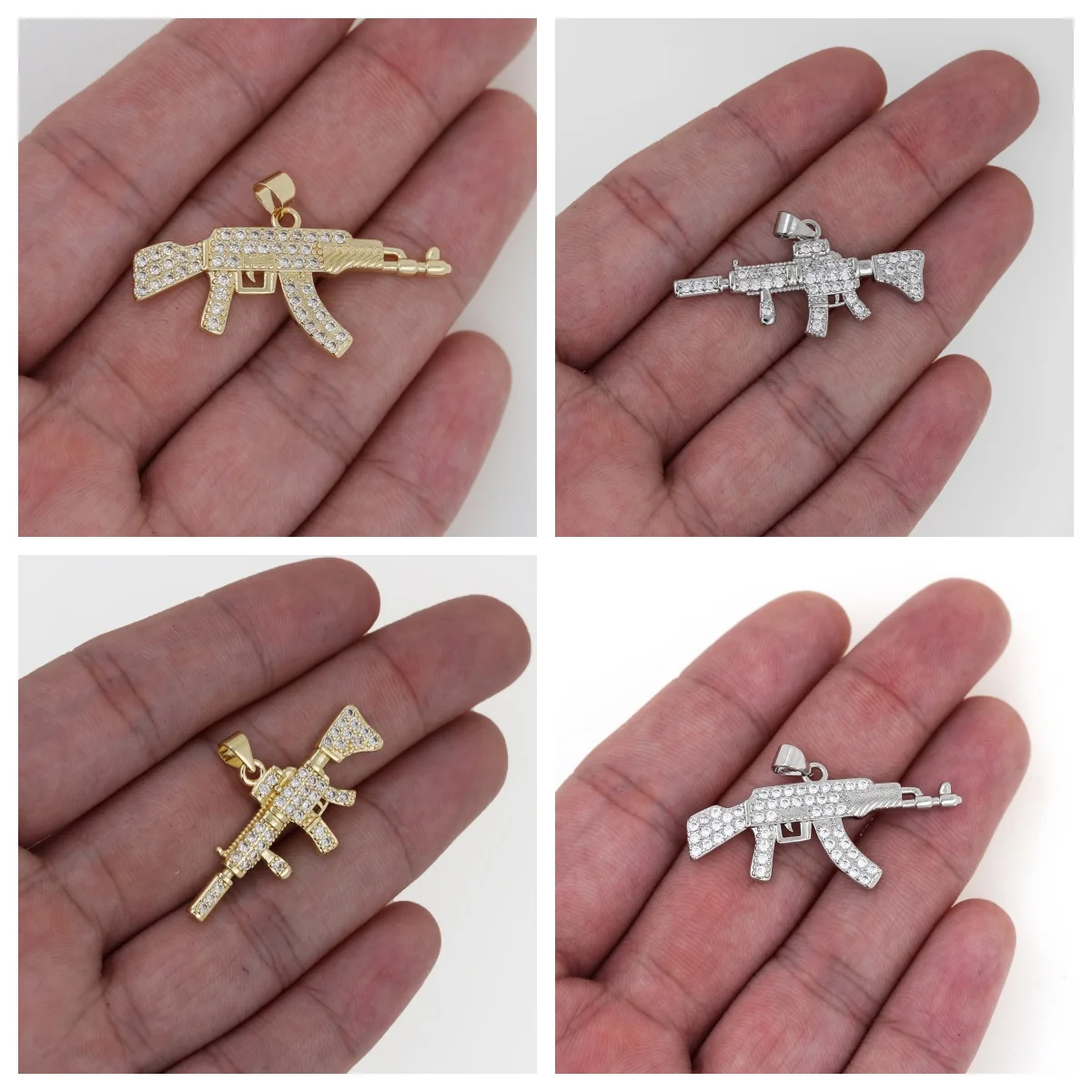 

New Arrivals Inlaid White Zircon AKM Shooting Rifle Shape Pendant Women Men Necklace Bracelet Jewelry Making