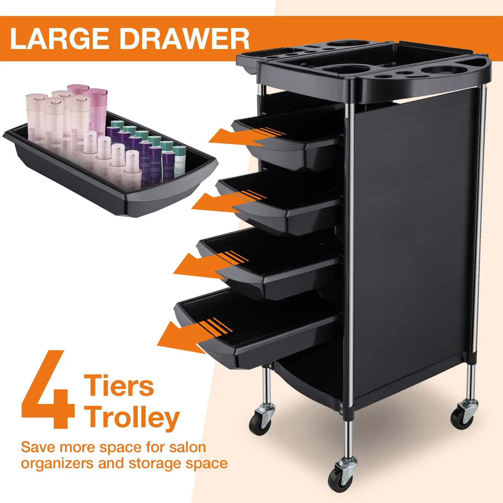 

6-Layer Salon Cart Heavy-Duty Aluminum Alloy Beauty Trolley with Wheels for Hair Salon, SPA Barber Storage & Rolling Station