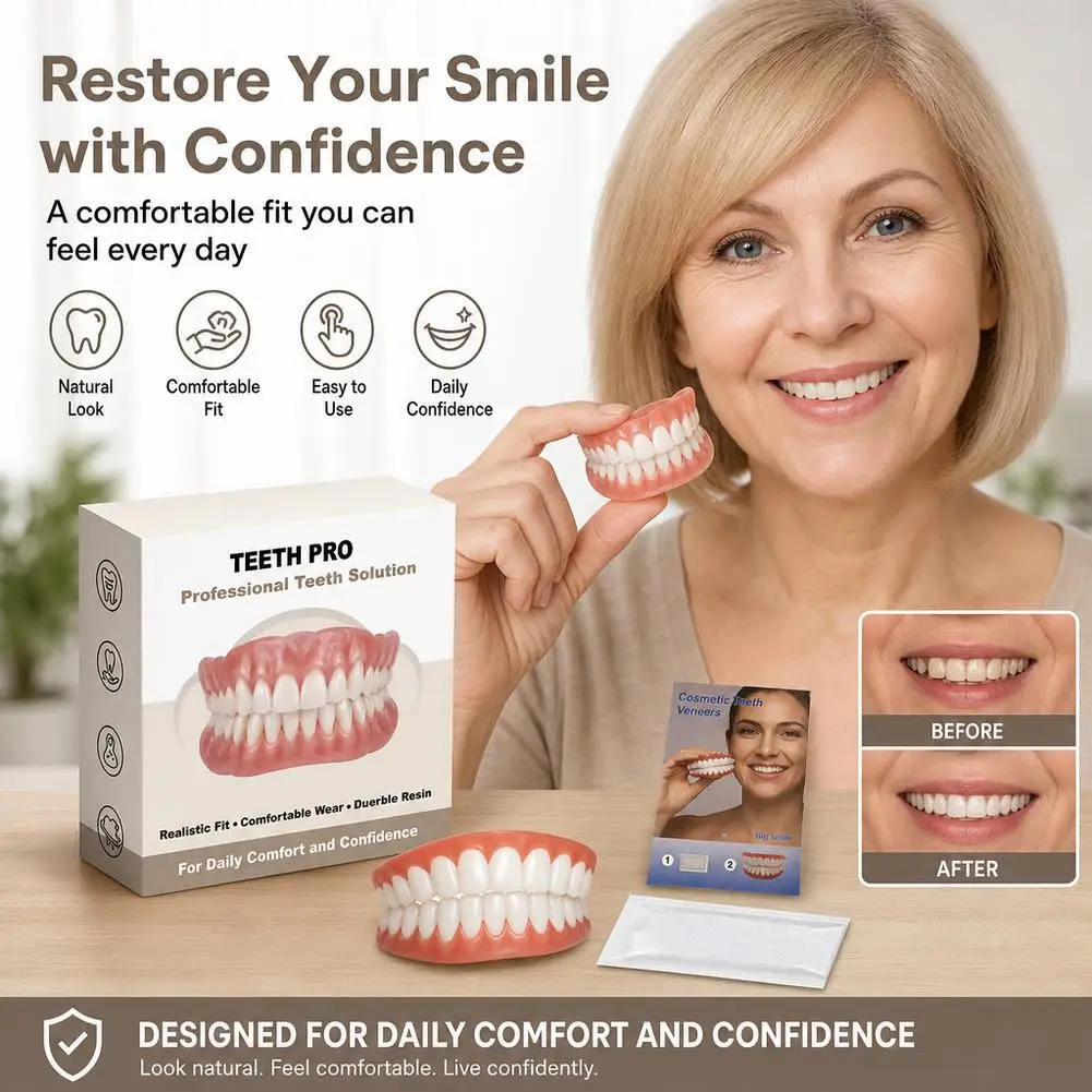 Cosmetic Denture Set Full Coverage Resin Instant Smile Veneers  Natural Looking Fake Teeth Upper And Lower Comfort Fit For Daily