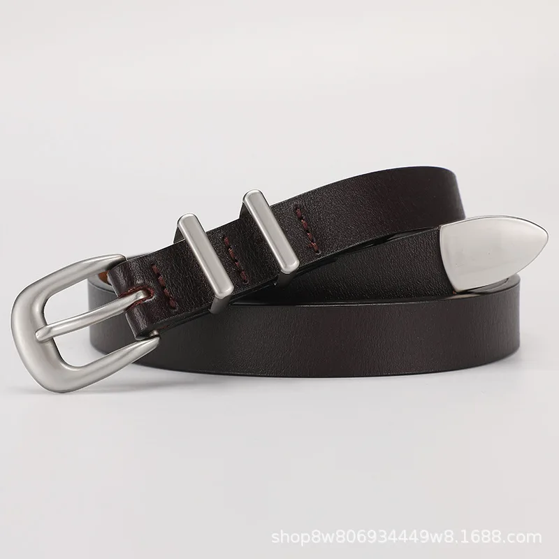 

New Online Celebrity with Retro Style Women's Leather Belt Simple Needle Buckle Versatile Jeans Belt Black Luxury Belt