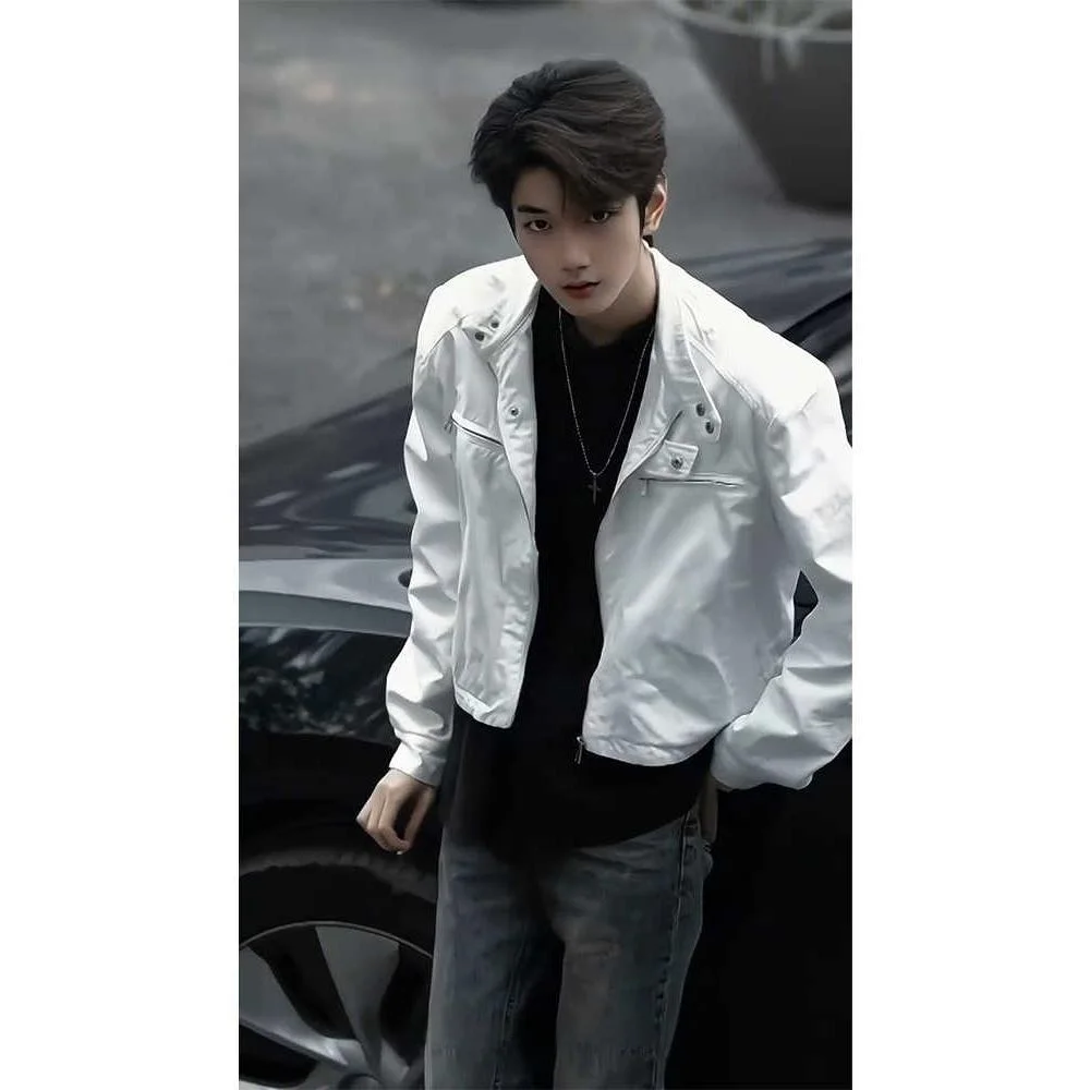 

Мужская куртка Cleanfit American Sle ort Jaet, весна-осень, белая, с воротником-стойкой, в стиле мотоциклетной, модная, брендовая, молодежная, свободного кроя...