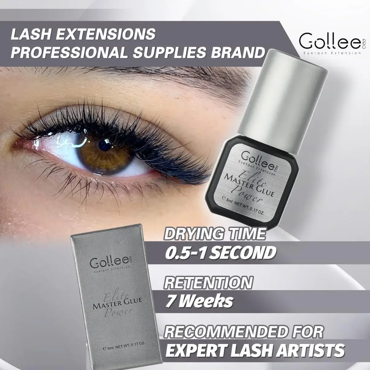 

Gollee Master Glue 0.5 Sec Low Humidity Eyelash Extension Adhesive Vegan Black Hypoallergenic Lashes Glue Waterproof Lashe Glue