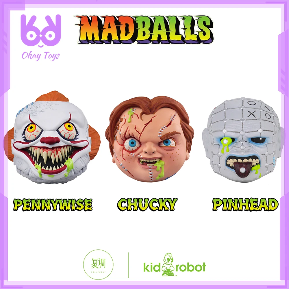 Kidrobot Madballs Anime Figure Horror Series Horrorballs Chucky Pennywise Pinhead Collectible Cartoon Ornament Pvc Toys For Kid