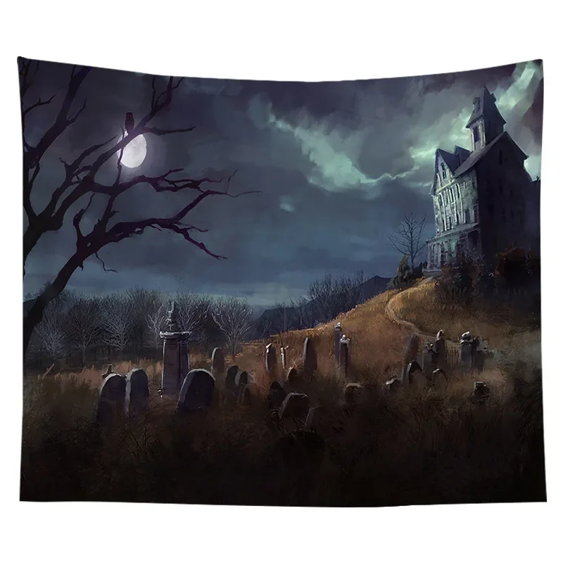 

Halloween Tapestry Castle of the Night Cemetery Tapestry Hippie Tapestry Wall Hanging for Bedroom Dorm Living Room Home Decor