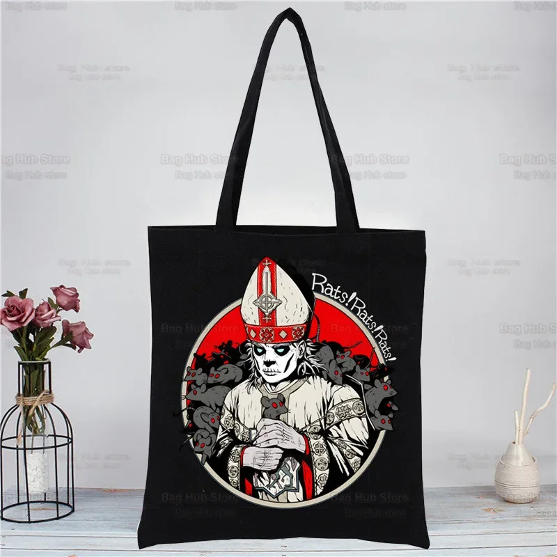 Ghost Band Black Women Handbags Canvas Tote Ghost B.C Shopping Bags Reusable Shopping Bag Eco Foldable