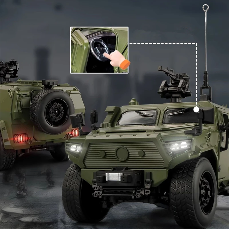 1:18 Military Alloy Armored Car Model Diecasts Metal Off-road Vehicles Tank Explosion Proof Car Model Sound Light Kids Toys Gift