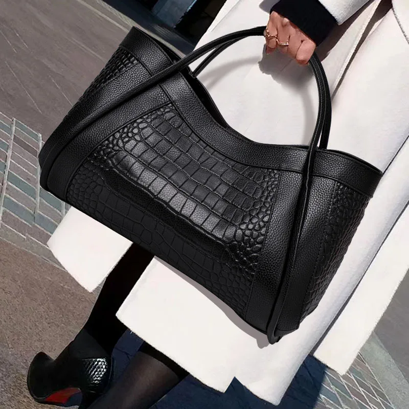 Fashion Commuter Large Capacity Tote Shoulder Messenger Bags Crocodile Pattern Leather Women\'s Handbags Luxury Fashion