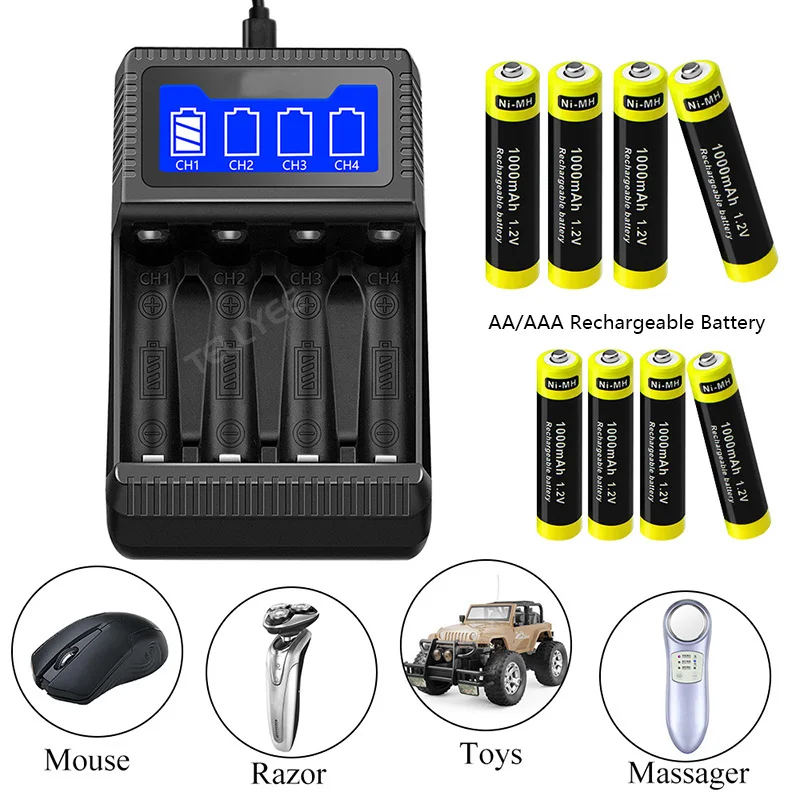 Smart battery charger, fast charging, with LCD light, compatible with 1.48V AA AAA batteries