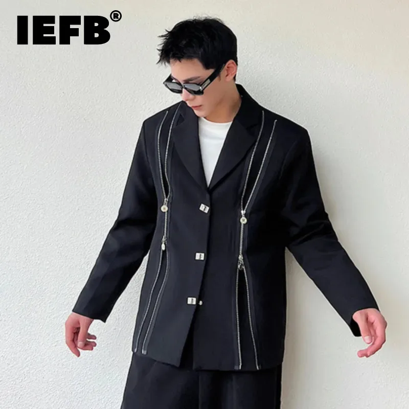 IEFB Dark Style Luxury Men Blazers Trendy Double Zipper Decoration Suit Jacket New Stylish Menwear Casual Clothing 9C1676