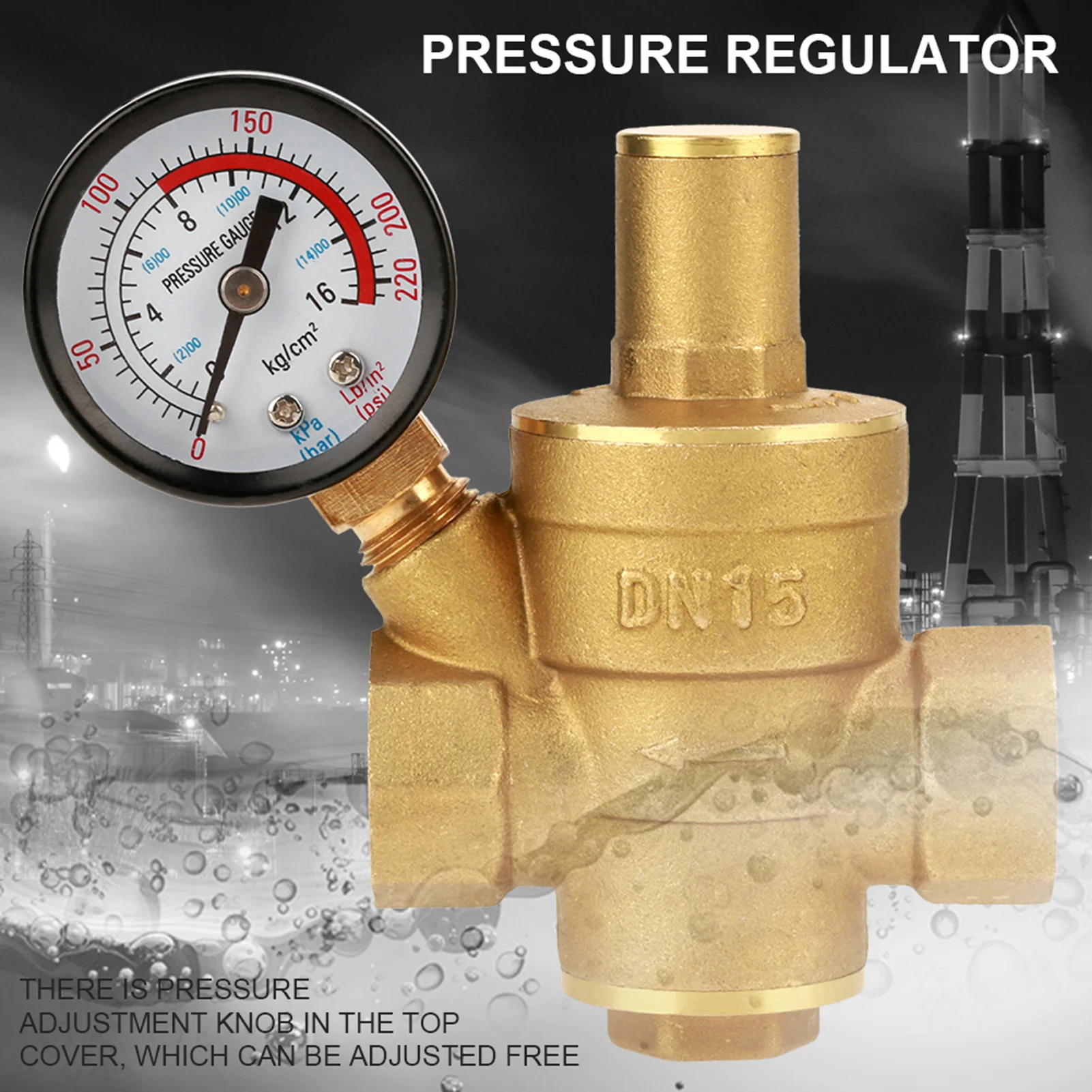 

DN15 Brass Adjustable Water Pressure Regulator Reducer With Gauge Meter Water Pressure Regulator Water Pressure Reducer