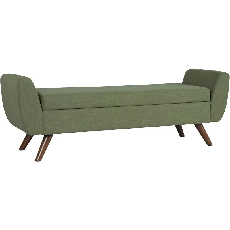 Modern Storage Bench with Wood Legs Home Décor|Bench with Storage for Living Room & Bedroom - Olive Green Woven，home.