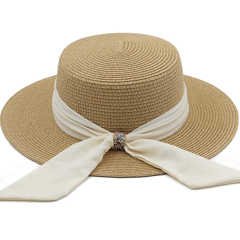 Simple Summer Beach Straw Hats Women Foldable Big Wide Side Casual Female Panama Hat Sunshade Concave Top Cap Travel Sun Cap