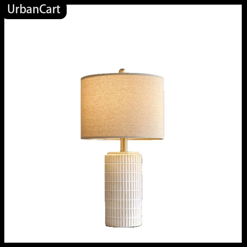 Elegant American Style Vintage Table Lamp Fabric Shade Ceramic Base Bedside Atmosphere Light Retro Desk Lamp for Study Living