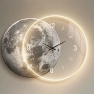 Wabi Sabi Wind Restaurant Decorative Painting High-end Moon with Clock Living Room Wall Hanging Clock