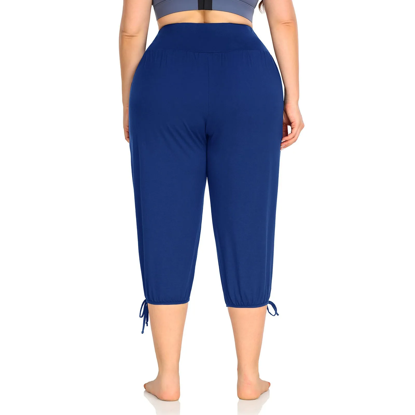 Damski Plus Size spodnie rybaczki do jogi kryty na co dzień wygodne zrelaksowane joggery z kieszeniami Fitness Slim spodnie Push Up 2024 nowe spodnie