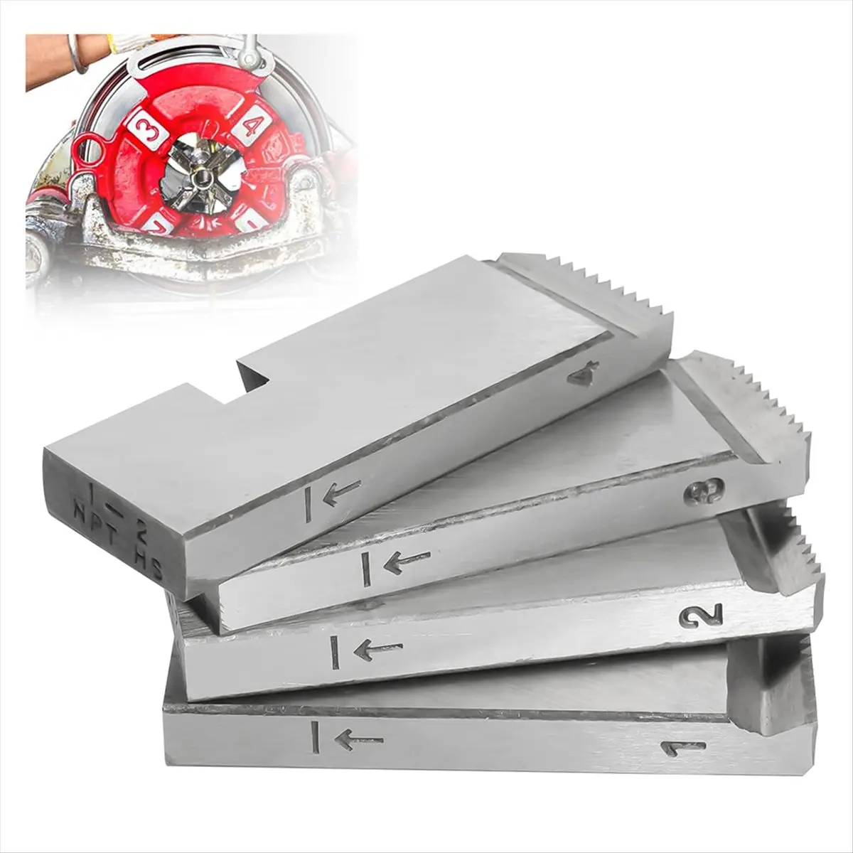 A89X 4-Pack 47770 Pipe Threader Set for ,High-Speed Threading Dies for 1-2 Inch Pipes,Universal Die Heads Threader Tool