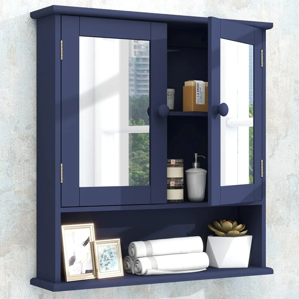 

Blue Medicine Cabinet,Medicine Cabinets for Bathroom with Mirror 2 Doors 3 Open Shelf,Bathroom Cabinet Wall Mounted Wooden