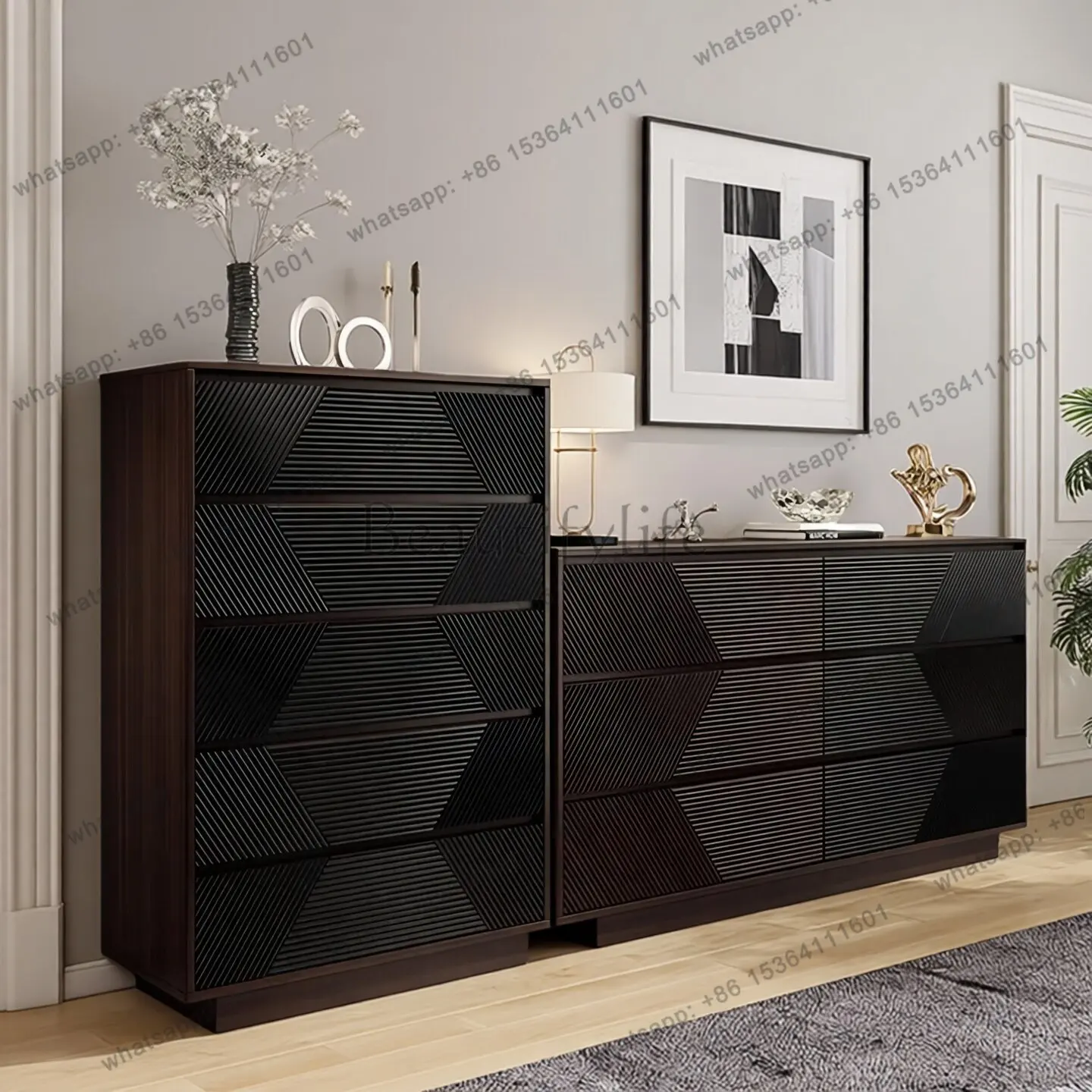 FG antique style living room locker geometric texture modern minimalist style porch cabinet