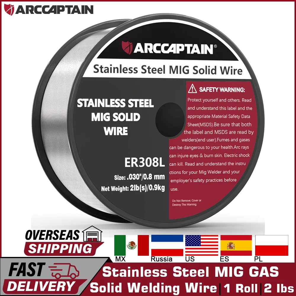 ARCCAPTAIN Stainless Steel MIG Solid Wire Gas Welding Wire 0.8mm 0.9mm 1kg 1 Roll For MIG Weldling Machine Soldering