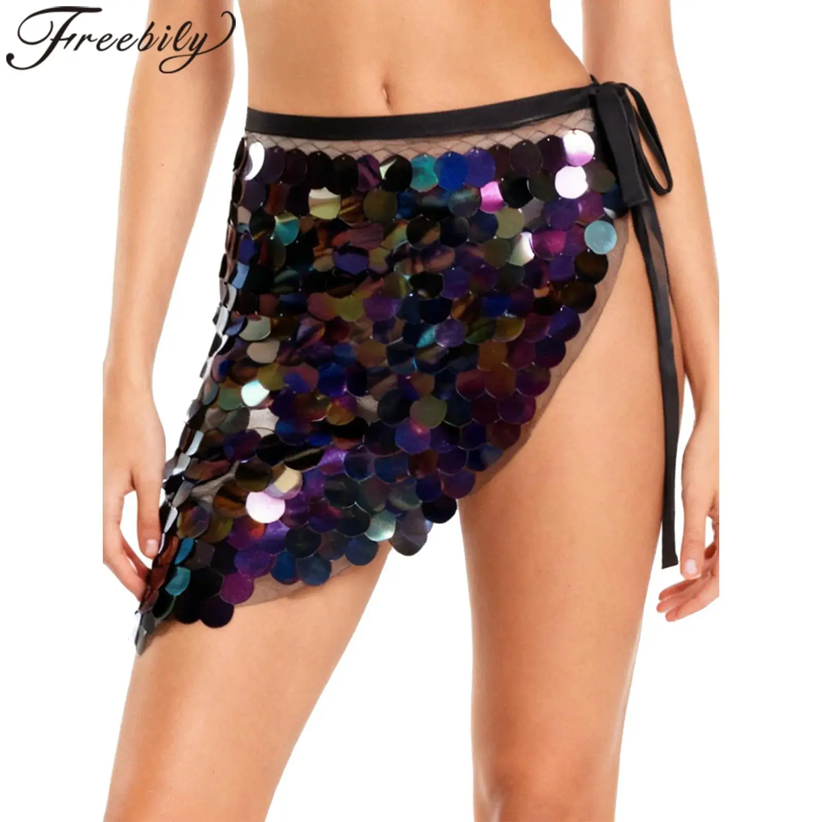 

Womens Belly Dance Hip Scarf Glittery Skirts Sequin Lace-up Waist Skirt Hip Wrap Latin Chacha Dance Stage Performance Dancewear
