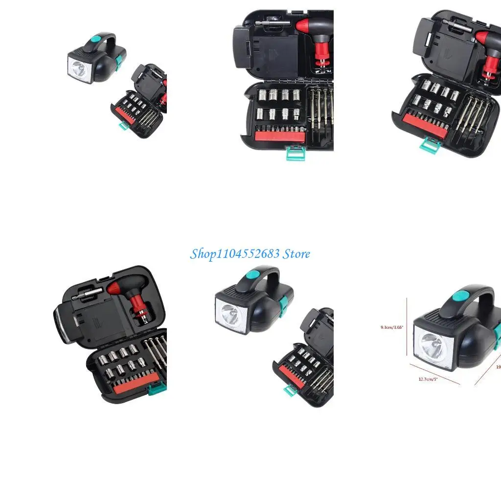 

Y6GD Flashlight Toolbox Set LED Flashlight Household Tool for House Construction Work Electrician Woodworking 24 Pcs
