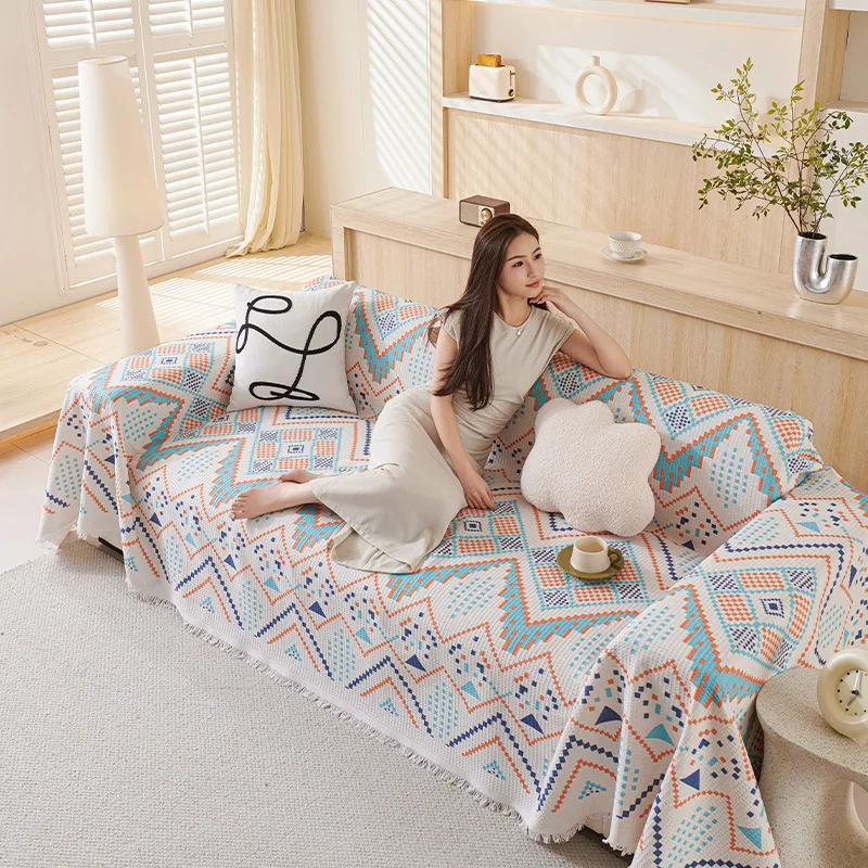 Nordic-Style Full-Cover Sofa Throw Blanket Minimalist, Stain-Resistant One-Piece Polyester All-Season Premium Sofa Cover