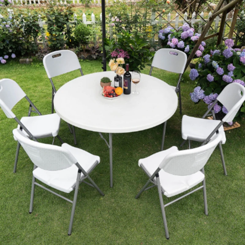 Outdoor Camping Round Dinning Table White Plastic Folding Tables  Sets For Events Wedding Party