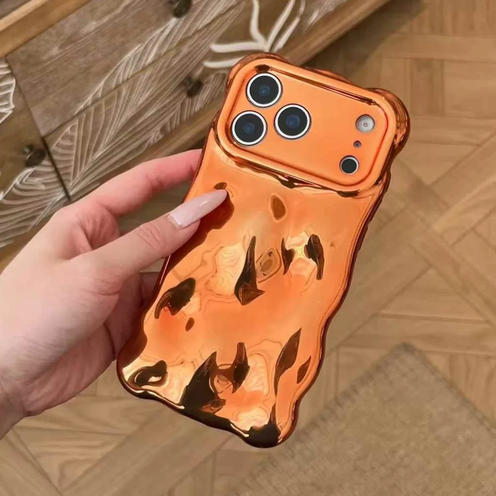 Luxuriöse, faltende, gewellte, lockige Kante-Telefonhülle für iPhone 17, 16, 15, 12, 13, 14, Pro Max, 3D-Unevenness-Kamera-Schutzhülle
