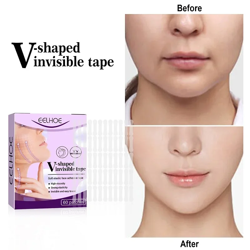 60PCS A Box Invisible Thin Face Stickers Face Contours Lift Up Facial Line Wrinkle Sagging Skin V-Shape Chin Lift Adhesive Tape