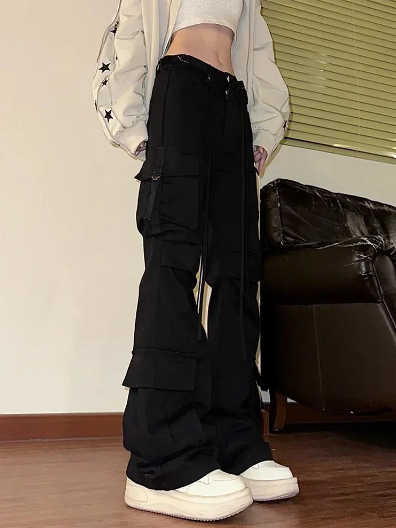 Women Black Gothic Flare Jeans Harajuku Vintage Emo 2000s Y2k Baggy Denim Trousers Oversize Wide Cowboy Pants 90s Trashy Clothes