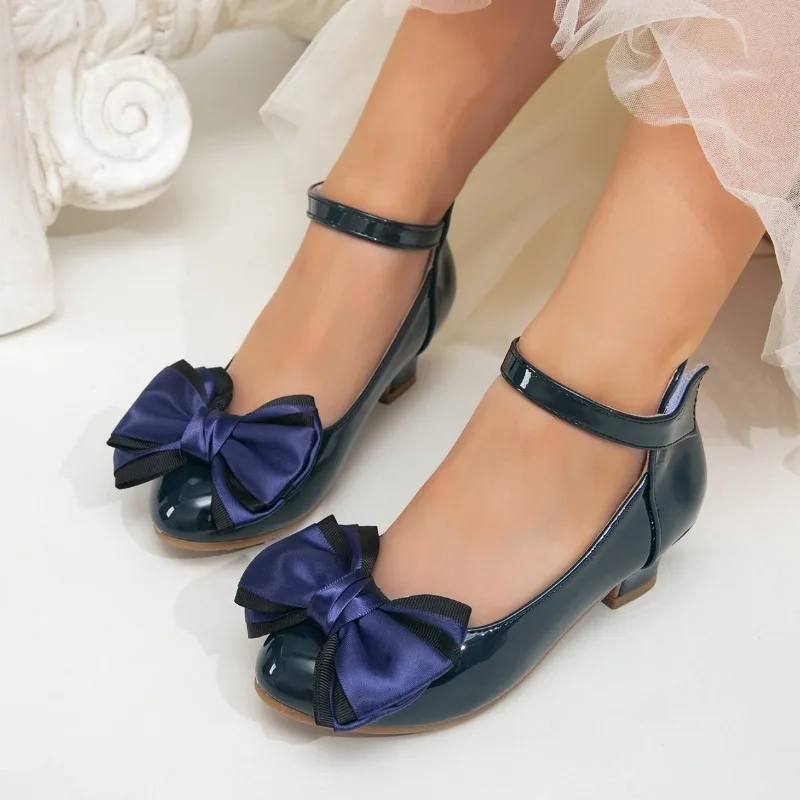 JGSHOWKITO New Children Princess Shoes Elegant Bow Girls Party Dresses Shoes Catwalk Non-slip Causal Kids Perform Leather Shoes