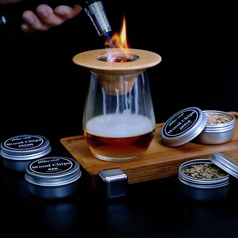 

2025 Solid Wood Smoker A New Set Of Cocktail Wooden Flying Saucer Smoker For Whiskey Alcoholic Drinks